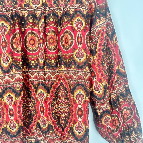 Carole Little  Mock Neck Blouse Sz M | Red Black Boho Abstract Print Long Sleeve - Picture 9 of 14